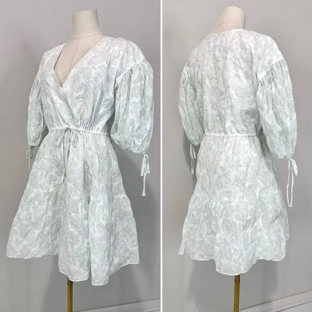 Amanda Uprichard Newman Minj Dress Puff Sleeve Size S Cottage Fairy Preppy